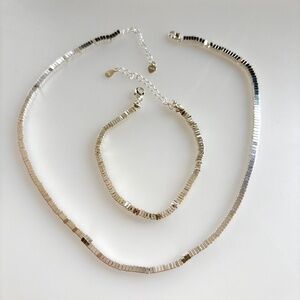 Sterling Silver blocks squares geometric chain necklace and bracelet set